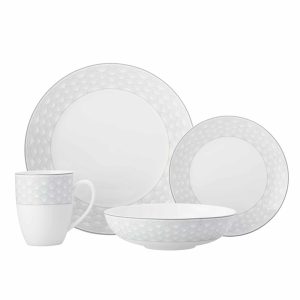 Dinner Set: 16 Piece Maxwell & Williams Harlequin Coupe Grey Edged Dinner Set, Porcelain