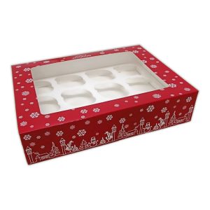 Cupcake Box: 12 Hole Christmas Cupcake Box