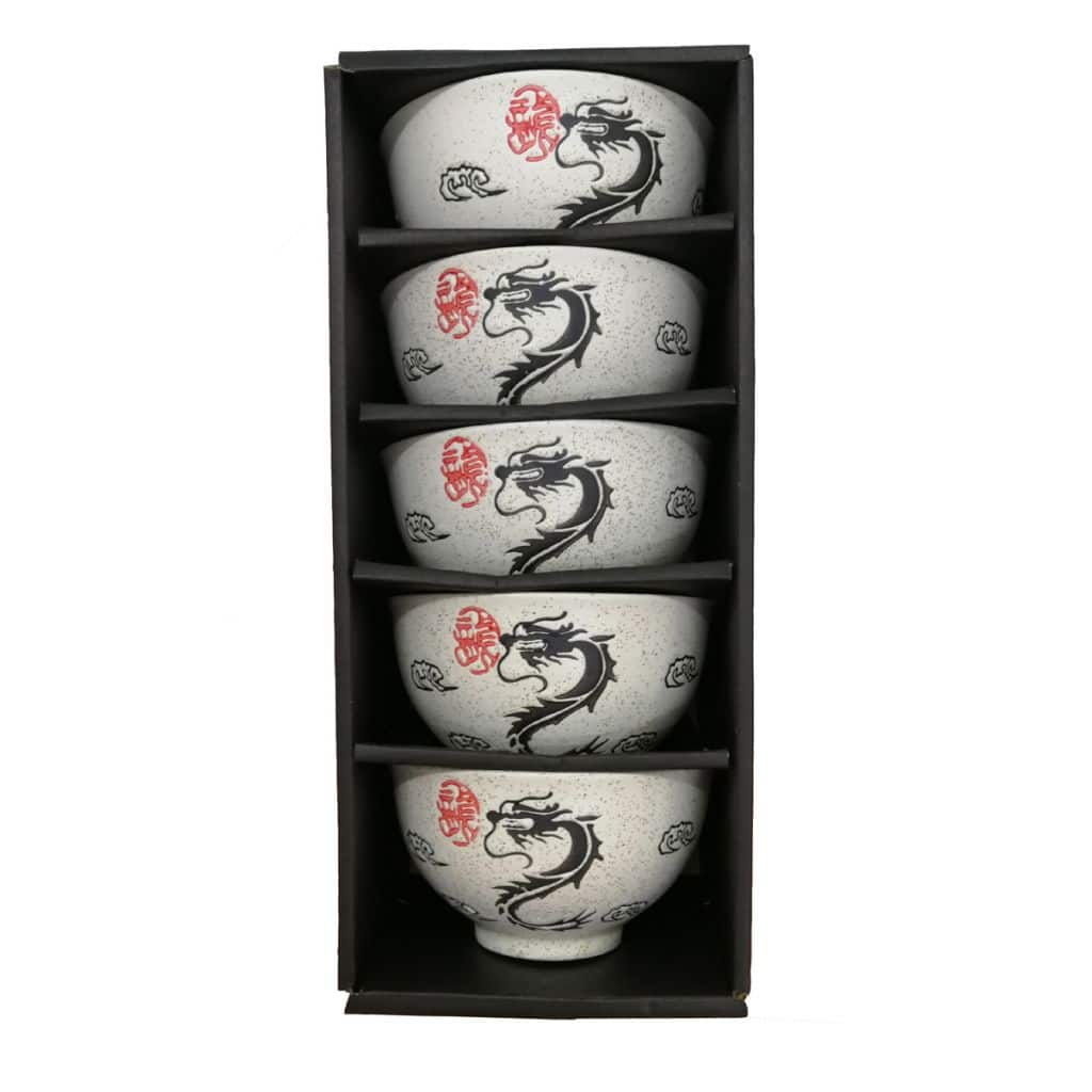 Noodle Bowl Set: 5 x 12cm Dragon Bowls, Ceramic - Image 4