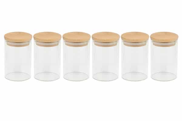 Herb and Spice Jars: 6 x Glass Herb and Spice Jars with Wooden Lids