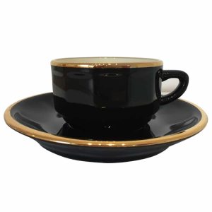 Espresso Cup and Saucer: 1 x 100ml Apilco Bistro Moka Cup and Saucer, Black with Gold Band