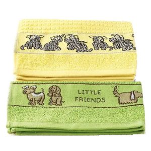Tea Towels: 2 x Dog Terry Tea Towels, 100% Cotton