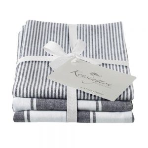 Tea Towels: 3 x Kensington Black Stripe Tea Towels, 100% Cotton