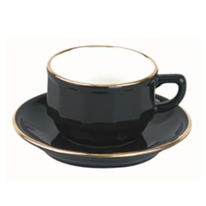Espresso Cup and Saucer: 1 x 100ml Apilco Bistro Moka Cup and Saucer, Black with Gold Band