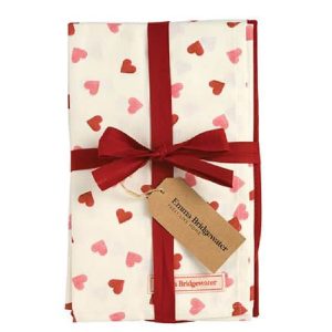 Linen Set: Emma Bridgewater Pink Hearts Oven Glove and Tea Towel Set, 100% Cotton
