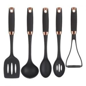 Brooklyn Rose Gold Utensils: Non Stick Kitchen Utensils with Integrated Tool Rest