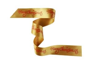 Ribbon: 25mm x 1 Meter Merry Christmas Satin Ribbon, Gold