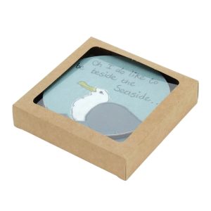 Coaster Set: 4 x Seagul Coasters, Cork Backed