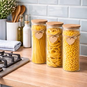 Storage Jar: Smart Airtight Stackable Glass Jar with Wooden Lid, 2.2 Litre