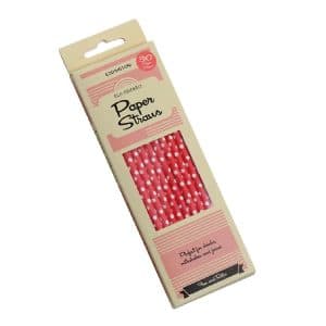 Straws: 30 x Red and White Polka Dot Paper Straws