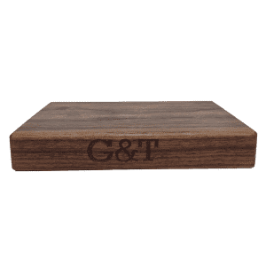Bar Board: 15cm x 20cm x 3cm Hand Carved Board, 'Gin & Tonic' and 'Bar Board' Text, Black Walnut