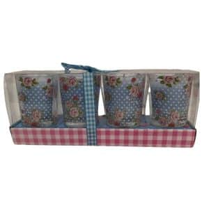 Votives: 4 x Blue Scented Candles in Glass Polka Dot and Flower Votive
