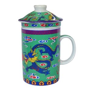 Lidded Mug: 1 x 250ml Green Dragon Infuser Mug, Ceramic