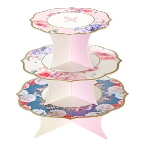 Tiered Cake Stand: 3 Tier Reversible Floral Cake Stand, Cardboard