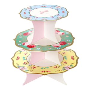 Tiered Cake Stand: 3 Tier Reversible Floral Cake Stand, Cardboard