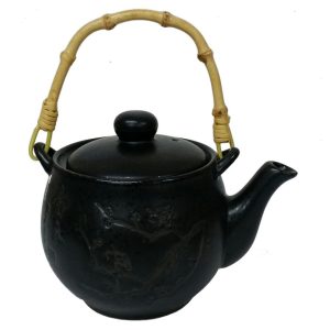 Tea Set: Chinese Herbal Etched Plum Tea Set, Black