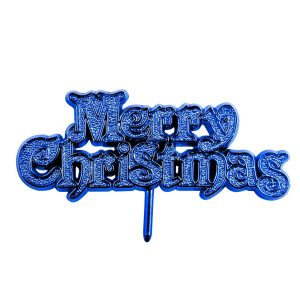 Christmas Cake Topper: Blue Merry Christmas, Plastic
