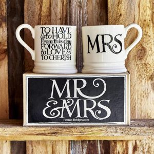 Mug Set: 2 x 300ml Emma Bridgewater Black Toast Mr & Mrs 1/2 Pint Mugs, Ceramic