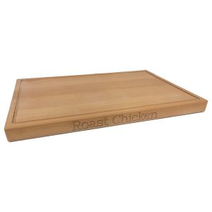 Carving Board: 45cm x 31cm x 3cm Hand Carved Board, Roast Chicken & Leg of Pork text, Beech