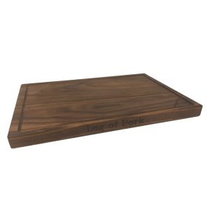 Carving Board: 45cm x 31cm x 3cm Hand Carved Board, Shoulder of Lamb & Sunday Roast text, Black Walnut