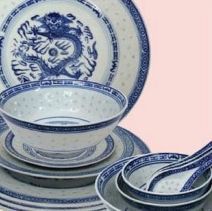 Chinese Blue Dragon Range: Traditional Chinese porcelain dinnerware.