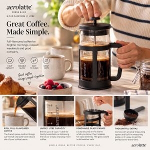 Cafetiere: 8 Cup Aerolatte Press & Go Cafetiere, Glass
