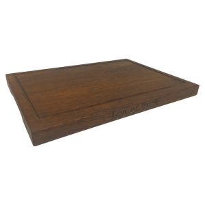Carving Board: 45cm x 31cm x 3cm Hand Carved Board Leg of Pork & Roast Chicken Text, Brown Oak