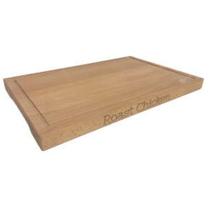Carving Board: 45cm x 31cm x 3cm Hand Carved Board, Shoulder of Lamb & Roast Chicken text, Beech