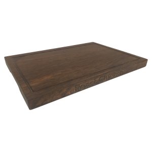 Carving Board: 45cm x 31cm x 3cm Hand Carved Board Leg of Pork & Roast Chicken Text, Brown Oak
