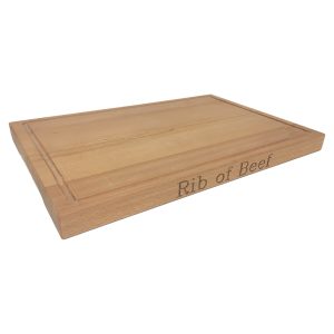 Carving Board: 45cm x 31cm x 3cm Hand Carved Board, Leg of Lamb & Rib of Beef text, Beech