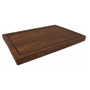Carving Board: 45cm x 31cm x 3cm Hand Carved Board Leg of Pork & Roast Chicken Text, Brown Oak