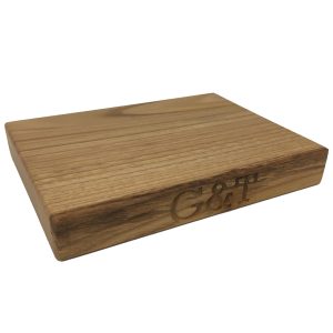 Bar Board: 15cm x 20cm x 3cm Hand Carved 'G & T' and 'Lemon & Limes' Text, Brown Oak