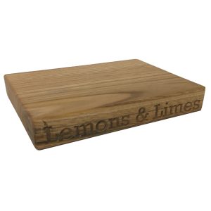 Bar Board: 15cm x 20cm x 3cm Hand Carved 'G & T' and 'Lemon & Limes' Text, Brown Oak