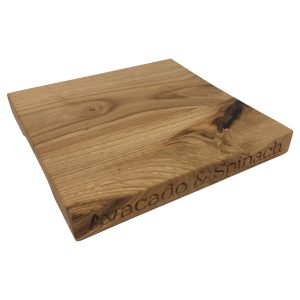 Serving Board: 25cm x 25cm x 3cm Board, Avacado & Spinach & Wenslydale text, Olive Ash