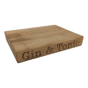 Bar Board: 15cm x 20cm Board with 'Gin & Tonic' and 'Bar Board' Text, Oak Wood