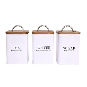Tin Set: 3 x Heart of the Home Tea, Coffee and Sugar Tins, Cream