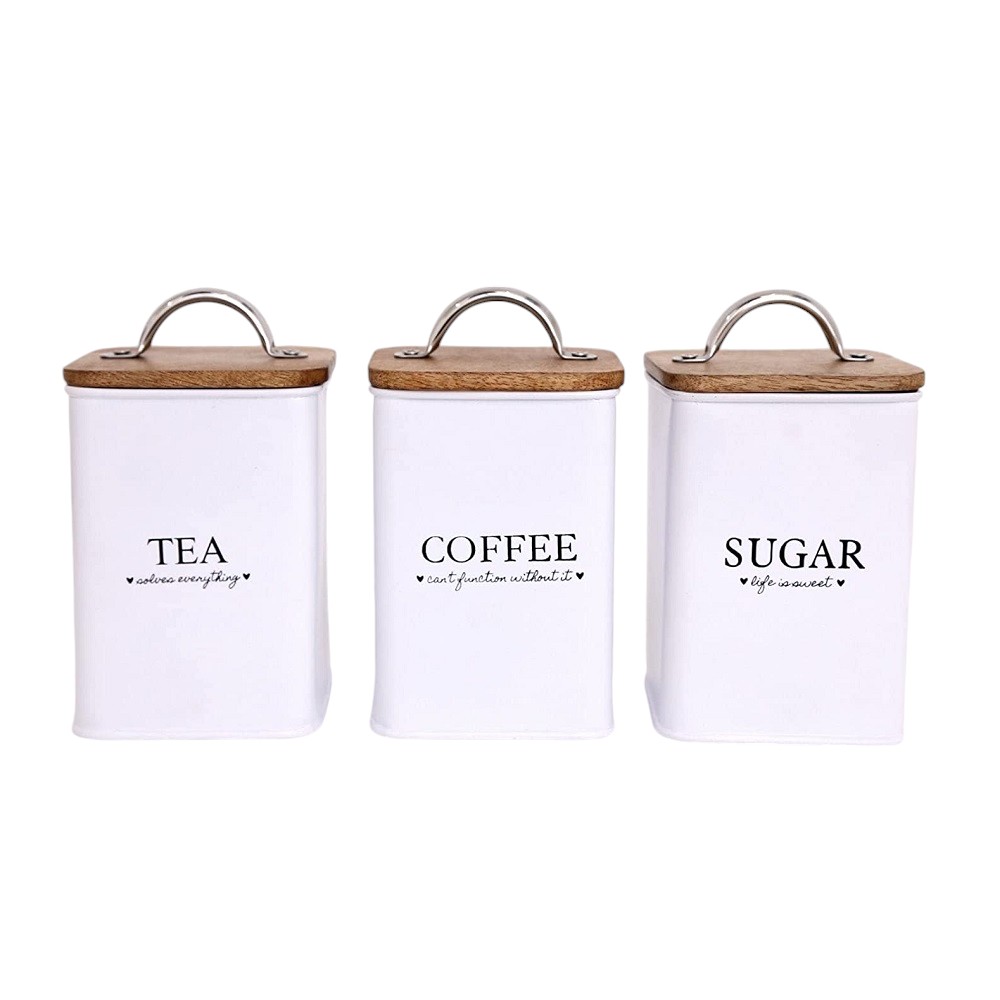 Tin Set: 3 x Heart of the Home Tea, Coffee and Sugar Tins, Cream