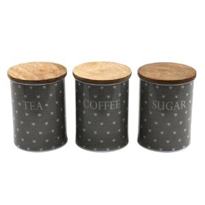 Tin Set: 3 x Heart Tea, Coffee and Sugar Tins