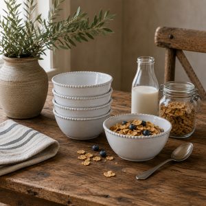 Bowl Set: 4 x 16cm Organic Bead Bowls, Ceramic