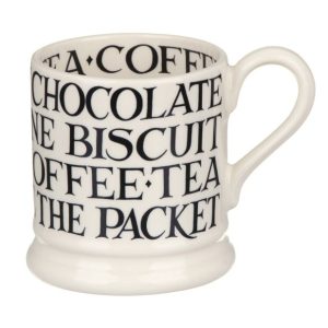 Mug: 1 x 300ml Emma Bridgewater Black Toast All Over Writing 1/2 Pint Mug, Ceramic