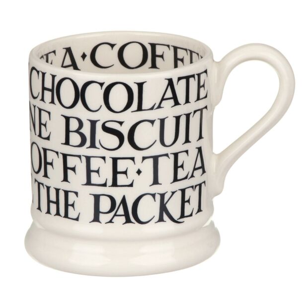 Mug: 1 x 300ml Emma Bridgewater Black Toast All Over Writing 1/2 Pint Mug, Ceramic