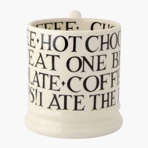 Mug: 1 x 300ml Emma Bridgewater Black Toast All Over Writing 1/2 Pint Mug, Ceramic