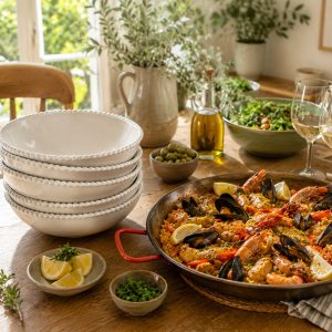 Pasta / Serving Bowl Set: 4 x 22cm Organic Bead Bowls, Ceramic