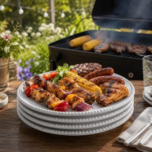 Dinner Plate Set: 4 x 28cm x 25cm Organic Bead Plates, Ceramic
