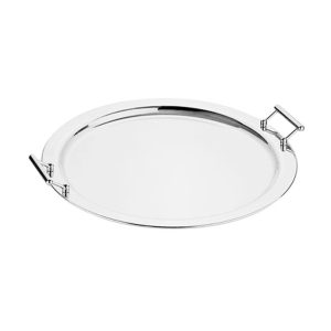 Serving Tray: 42cm Pintinox Round Tray with Handles, Stainless Steel