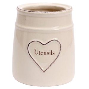 Utensil Jar: Cream Heart Embossed Utensil Jar, Ceramic