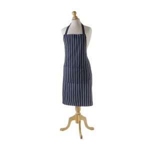 Apron: Butchers Stripe Apron, Navy Blue
