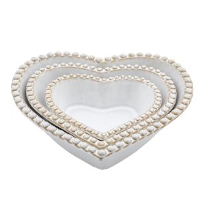 Bowl Set: 3 x Organic Bead Heart Bowls, Stoneware