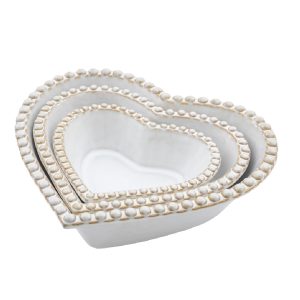 Bowl Set: 3 x Organic Bead Heart Bowls, Stoneware