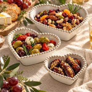 Bowl Set: 3 x Organic Bead Heart Bowls, Stoneware
